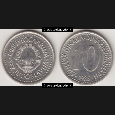 Münzen Jugoslawien Umlaufmünze 1982-1988, 10 Dinar 1986, Bild mit Vollansicht als Bildmaterial Sammlung