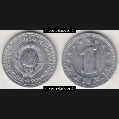 Münzen Jugoslawien Umlaufmünze 1963-1963, 1 Dinar 1963, Bild mit Vollansicht zum Download Sammlung