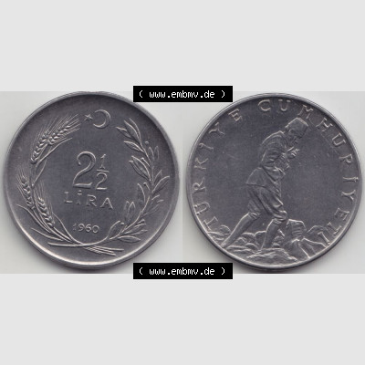 Münzen Türkei Umlaufmünze 1960-1968, 2.50 Lira 1960. Vorderseite und Rückseite der Münze der Türkei auf einen Digitalen Bild, als Bildmaterial für... Sammlung