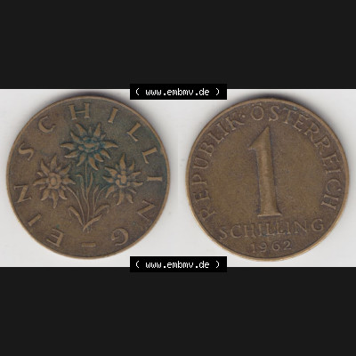 Münzen Österreich Umlaufmünze 1959-2001, 1 Schilling 1962, Münze aus Österreich mit Münzseiten Horizontal / Nebeneinander auf einen Bild für Mobile-Geräte... Sammlung