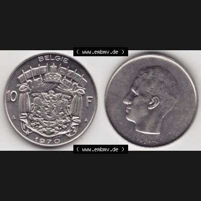 Münzen Belgien Umlaufmünze 1969-1979, 10 Francs 1970 Belgie. Vorderseite und Rückseite horizontal auf einen digitalen Bild der alten belgischen Francs Umlaufmünze aus Belgien... Sammlung