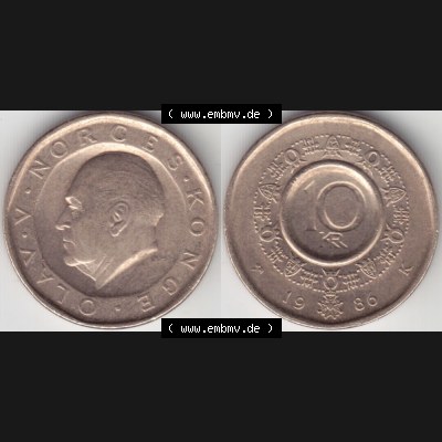 Münzen Norwegen Umlaufmünze 1983-1991, 10 Kronen 1986, Münze aus Norwegen mit Münzseiten Horizontal / Nebeneinander auf einen Bild für Mobile-Geräte als Bildmaterial... Sammlung