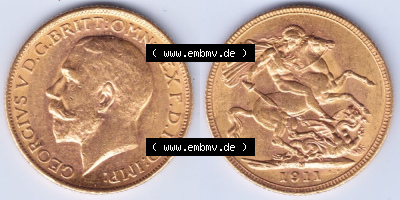 Münzen Großbritannien Goldmünze 1911-1927, 1 Pfund Sovereign 1911. Vorderseite und Rückseite horizontal auf einen digitalen... Sammlung