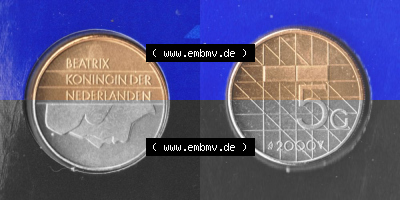 Münzen Niederlande Umlaufmünze 1987-2000, 5 Gulden 2000 (3) Sammlung