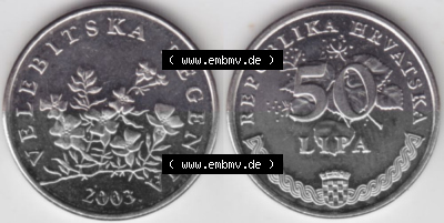 Münzen Kroatien Umlaufmünze 1993-2021, 50 Lipa 2003, Bild mit horizontaler Vollansicht als Bildmaterial Sammlung