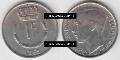 Münzen Luxemburg Umlaufmünze 1965-1984, 1 F, Franc, Franken 1965, Bild mit Vollansicht Sammlung