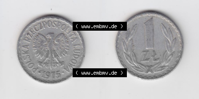 Münzen Polen Umlaufmünze 1957-1985, 1 Zloty 1975, Bild mit Vollansicht als Bildmaterial Sammlung