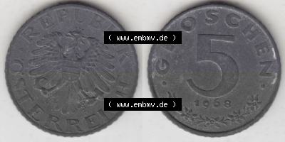 Münzen Österreich Umlaufmünze 1948-1994, 5 Groschen 1968 I., Münze aus Österreich -.-.- Sammlung