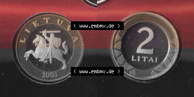 Münzen Litauen Umlaufmünze 1998-2014, 2 Litai 2003, Bild mit Vollansicht aus offiziellen Münzsatz / KMS 2003 Sammlung