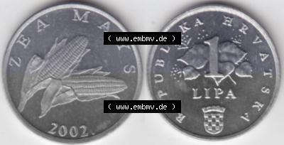 Münzen Kroatien Umlaufmünze 1994-2022, 1 Lipa 2002, Bild mit horizontaler Vollansicht als Bildmaterial Sammlung