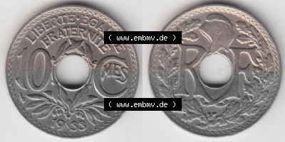 Umlaufmünze 10 Cmes - Centimes - Cent aus Frankreich in der Francs-Währung Sammlung