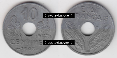 Umlaufmünze 10 Cmes - Centimes - Cent aus Frankreich in der Francs-Währung Sammlung