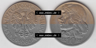 Münzen Polen Gedenkmünze 1959-1966, 10 Zloty Polnische Volksrepublik 1960, Bild mit Vollansicht als Bildmaterial Sammlung