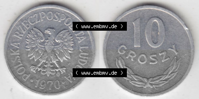 Münzen Polen Umlaufmünze 1961-1985, 10 Groszy 1970, Bild mit Vollansicht als Bildmaterial Sammlung