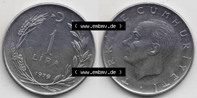 Münzen Türkei Umlaufmünze 1967-1980, 1 Lira - Lire 1979. Vorderseite und Rückseite der Münze der Türkei auf einen Digitalen... Sammlung