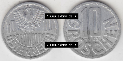 Münzen Österreich Umlaufmünze 1951-2001, 10 Groschen 1952 I., Münze aus Österreich -.-.- Sammlung