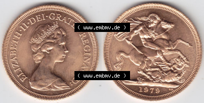 Münzen Großbritannien Goldmünze 1974-1984, 1 Sovereign 1979. Vorderseite und Rückseite horizontal auf einen digitalen Bild... Sammlung