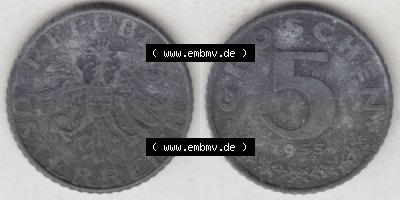Münzen Österreich Umlaufmünze 1948-1994, 5 Groschen 1955, Münze aus Österreich -.-.- Sammlung