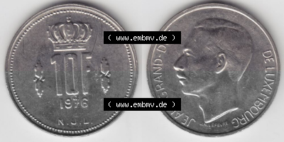 Münzen Luxemburg Umlaufmünze 1971-1980, 10 F, Francs, Franken 1976, Bild mit Vollansicht Sammlung