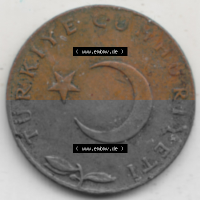 Münzen Türkei Umlaufmünze 1969-1973, 5 Kurus 1971. Vorderseite der Münze der Türkei als Bildmaterial für Sammler und Münzen-Webseiten... Sammlung
