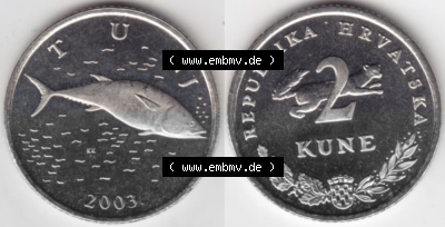 Münzen Kroatien Umlaufmünze 1993-2021, 2 Kune 2003, Bild mit horizontaler Vollansicht als Bildmaterial Sammlung