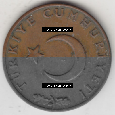 Münzen Türkei Umlaufmünze 1969-1973, 10 Kurus 1971. Vorderseite der Münze der Türkei als Bildmaterial für Sammler und Münzen-Webseiten... Sammlung