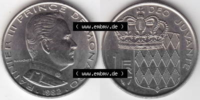 Münzen Monaco Umlaufmünze 1960-1995, 1 Fr, Franc, Franken Rainier III Prince de Monaco I. 1982 (3) Sammlung