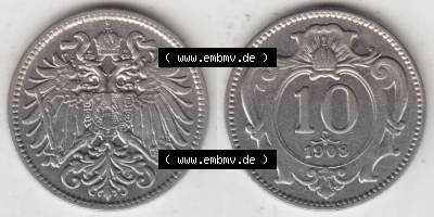 Münzen Österreich Umlaufmünze 1892-1911, 10 Heller 1908, Münze aus Österreich -.-.- Sammlung