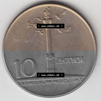 Münzen Polen Gedenkmünze 1965-1965, 10 Zloty 700 Jahre Warschau, Sigismundssäule (1) Sammlung