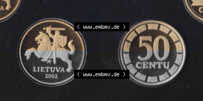 Münzen Litauen Umlaufmünze 1997-2014, 50 Centu 2003, Bild mit Vollansicht aus offiziellen Münzsatz / KMS 2003 Sammlung