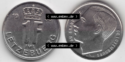 Münzen Luxemburg Umlaufmünze 1988-1995, 1 Franken - Francs 1988, Bild mit Vollansicht Sammlung