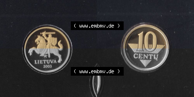 Münzen Litauen Umlaufmünze 1997-2014, 10 Centu 2003, Bild mit Vollansicht aus offiziellen Münzsatz / KMS 2003 Sammlung