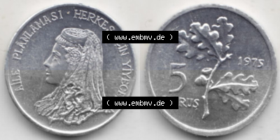 Münzen Türkei Gedenkmünze 1975-1975, 5 Kurus 1975, FAO - Familienplanung, Bild mit Vollansicht als Bildmaterial Sammlung