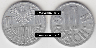 Münzen Österreich Umlaufmünze 1951-2001, 10 Groschen 1957, Münze aus Österreich -.-.- Sammlung