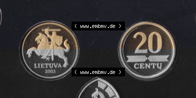 Münzen Litauen Umlaufmünze 1997-2014, 20 Centu 2003, Bild mit Vollansicht aus offiziellen Münzsatz / KMS 2003 Sammlung