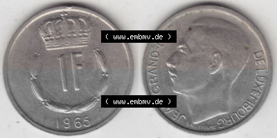 Münzen Luxemburg Umlaufmünze 1965-1984, 1 Franken - Francs 1965, Bild mit Vollansicht Sammlung