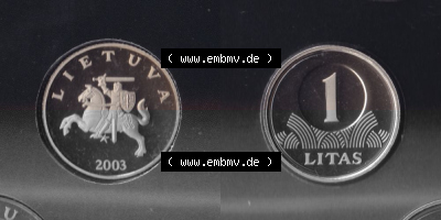 Münzen Litauen Umlaufmünze 1997-2014, 1 Litas 2003, Bild mit Vollansicht aus offiziellen Münzsatz / KMS 2003 Sammlung