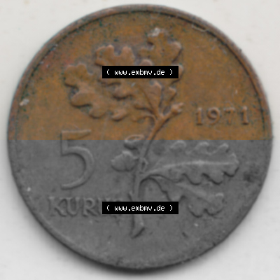 Münzen Türkei Umlaufmünze 1969-1973, 5 Kurus 1971. Rückseite der Münze der Türkei als Bildmaterial für Sammler und Münzen-Webseiten... Sammlung