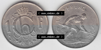 Münzen Luxemburg Umlaufmünze 1952-1964, 1 F, Franc, Franken 1962 I., Bild mit Vollansicht Sammlung