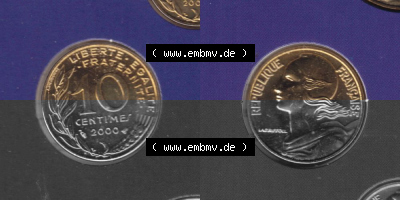 Umlaufmünze 10 Cmes - Centimes - Cent aus Frankreich in der Francs-Währung Sammlung