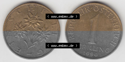 Münzen Österreich Umlaufmünze 1959-2001, 1 Schilling 1990, Münze aus Österreich -.-.- Sammlung
