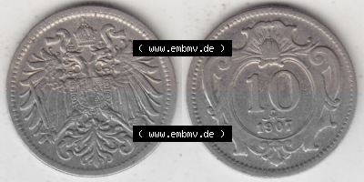 Münzen Österreich Umlaufmünze 1892-1911, 10 Heller 1907, Münze aus Österreich -.-.- Sammlung