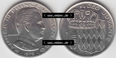Münzen Monaco Umlaufmünze 1960-1995, 1 Fr, Franc, Franken Rainier III Prince de Monaco I. 1978 (3) Sammlung