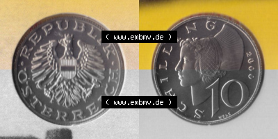 Münzen Österreich Umlaufmünze 1974-2001, 10 Schilling 2000, Münze aus Österreich -.-.- Sammlung