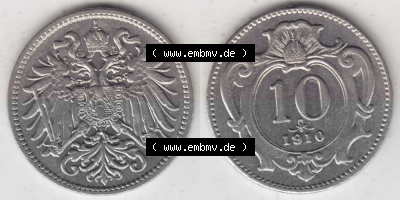 Münzen Österreich Umlaufmünze 1892-1911, 10 Heller 1910, Münze aus Österreich -.-.- Sammlung