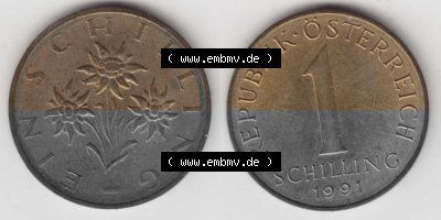 Münzen Österreich Umlaufmünze 1959-2001, 1 Schilling 1991 I., Münze aus Österreich -.-.- Sammlung