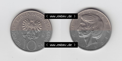 Münzen Polen Umlaufmünze 1975-1976, 10 Zlotych 1975, Bild mit Vollansicht als Bildmaterial Sammlung
