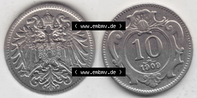 Münzen Österreich Umlaufmünze 1892-1911, 10 Heller 1909, Münze aus Österreich -.-.- Sammlung