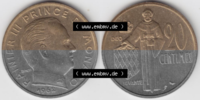 Münzen Monaco Umlaufmünze 1962-1995, 20 Centimes 1962 (3) Sammlung