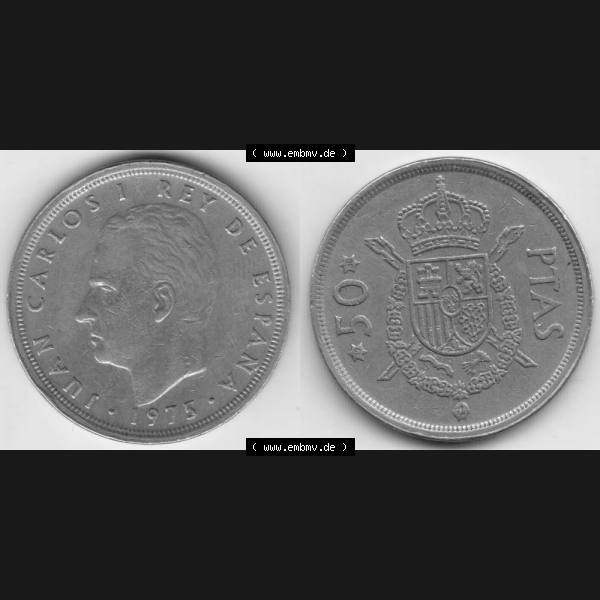 Grau bzw. s/w Münzen Spanien Umlaufmünze 1975, 1976-1980, 50 PTas, Peseten 1980, Bild mit Vollansicht als Bildmaterial Sammlung Graustufen
